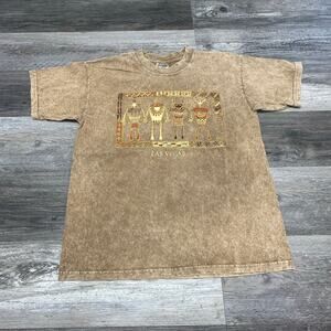 Vintage 90s Gildan Gold Tan Mens‎ L Egyptian Native American Las Vegas T-Shirt